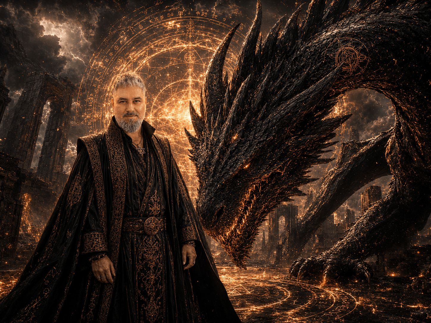 Aaron Abush beside the dragon, holding space for the dark night of the soul